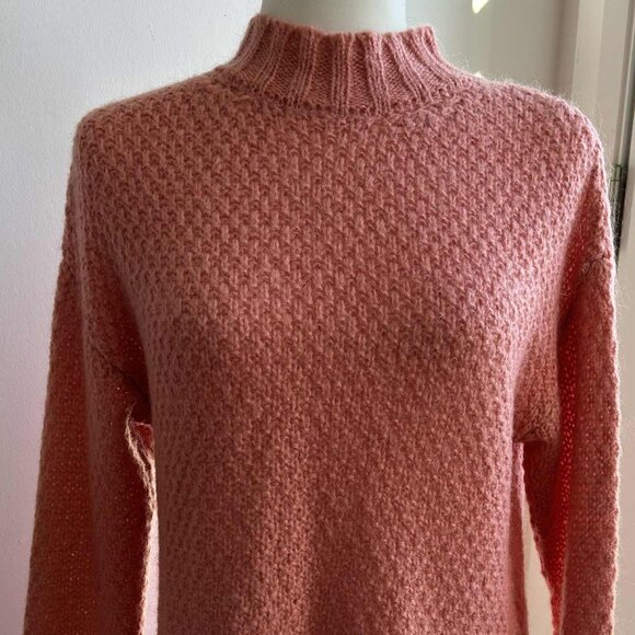Massimo Dutti Coral Rose Mohair-Blend Textured Knit Mock-Neck Sweater – US XS - Picture 3 of 11